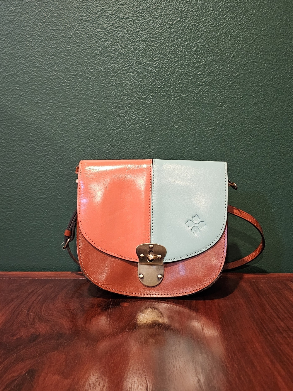 Patricia Nash Coral & Light Blue Colorblock Leather Crossbody